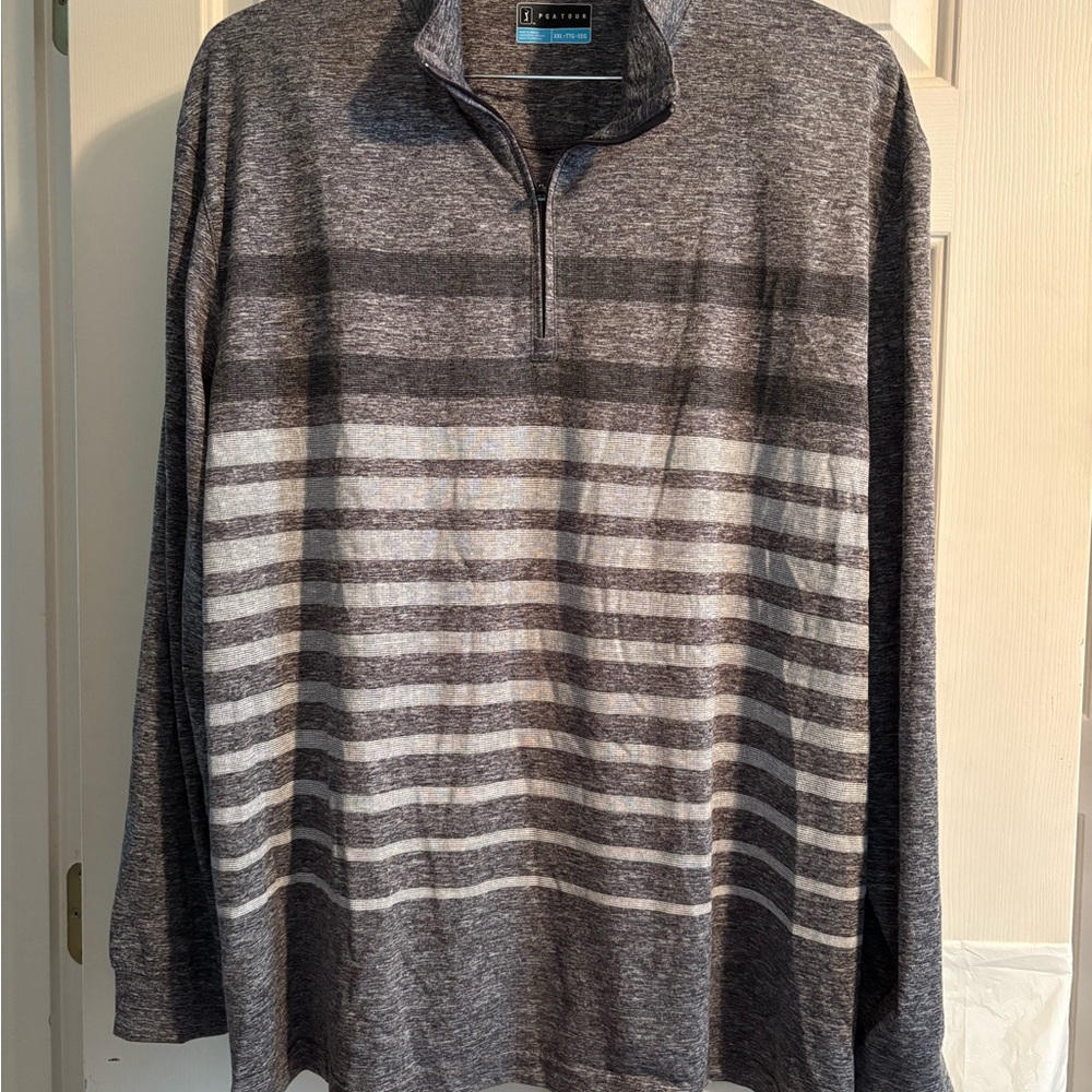 PGA TOUR Men's Gray Striped Pullover, Size XXL